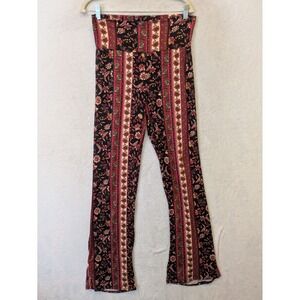 See You Monday Women's Size L Floral Paisley High Rise Pants Black Red Flare Leg
